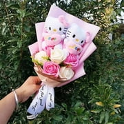 Sanrioed Hello Kitty Anime Bouquet Plush Stuffed Doll Kawaii Soap Flower  Rose Flower Cartoon Valentine‘s Day Christmas Gifts