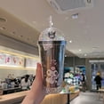 thumbnail image 1 of Sanrioed Kuromi My Melody Cinnamoroll Pachacco Plastic Water Cup Creative Cute Cartoon Portable Double Layer Straw Cup, 1 of 10