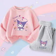 Sanrioed Plush Anime Kuromi Melody Cinnamoroll Pochacco Kids Baby Boys Girl Kpop Y2K Sweatshirt Pullover Pants 2Pcs Suits Gifts