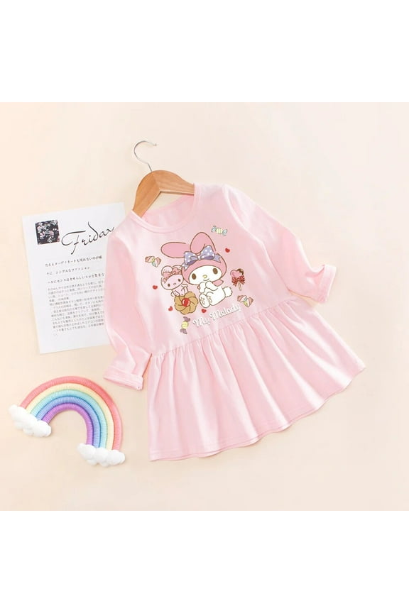 Sanrioes Anime My Melody Kuromi Girl Princess Vintage Dress Kawaii Kids Clothes Wedding Party Birthday Tutu Dress Children Gift