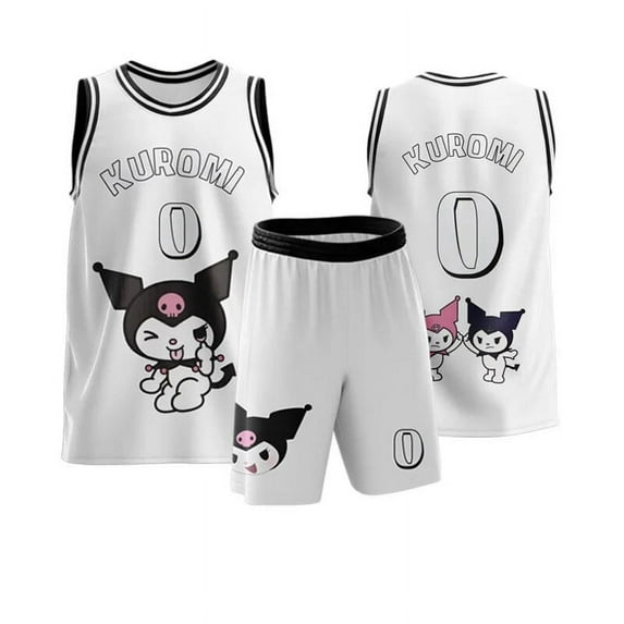 Sanrios Anime Kuromi Basketball Jersey Kawaii Melody Cinnamoroll Pachacco Couple Sports Uniform Sets Summer Breathable T Shirt