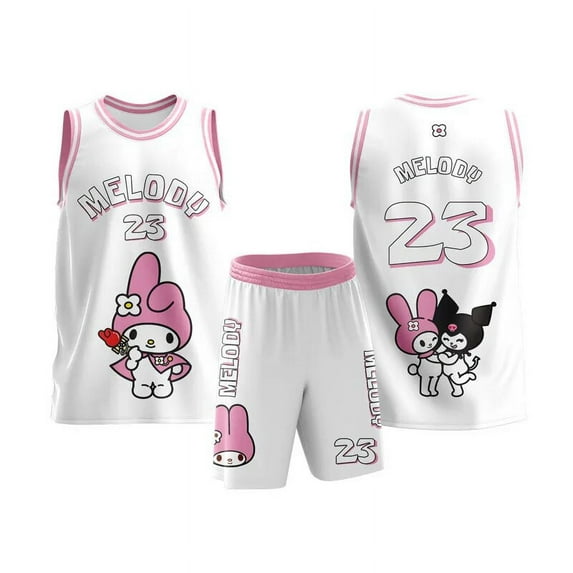 Sanrios Anime Kuromi Basketball Jersey Kawaii Melody Cinnamoroll Pachacco Couple Sports Uniform Sets Summer Breathable T Shirt