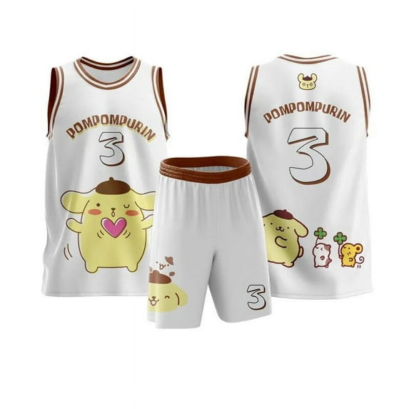 Sanrios Anime Kuromi Basketball Jersey Kawaii Melody Cinnamoroll Pachacco Couple Sports Uniform Sets Summer Breathable T Shirt