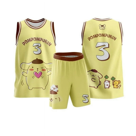 Sanrios Anime Kuromi Basketball Jersey Kawaii Melody Cinnamoroll Pachacco Couple Sports Uniform Sets Summer Breathable T Shirt