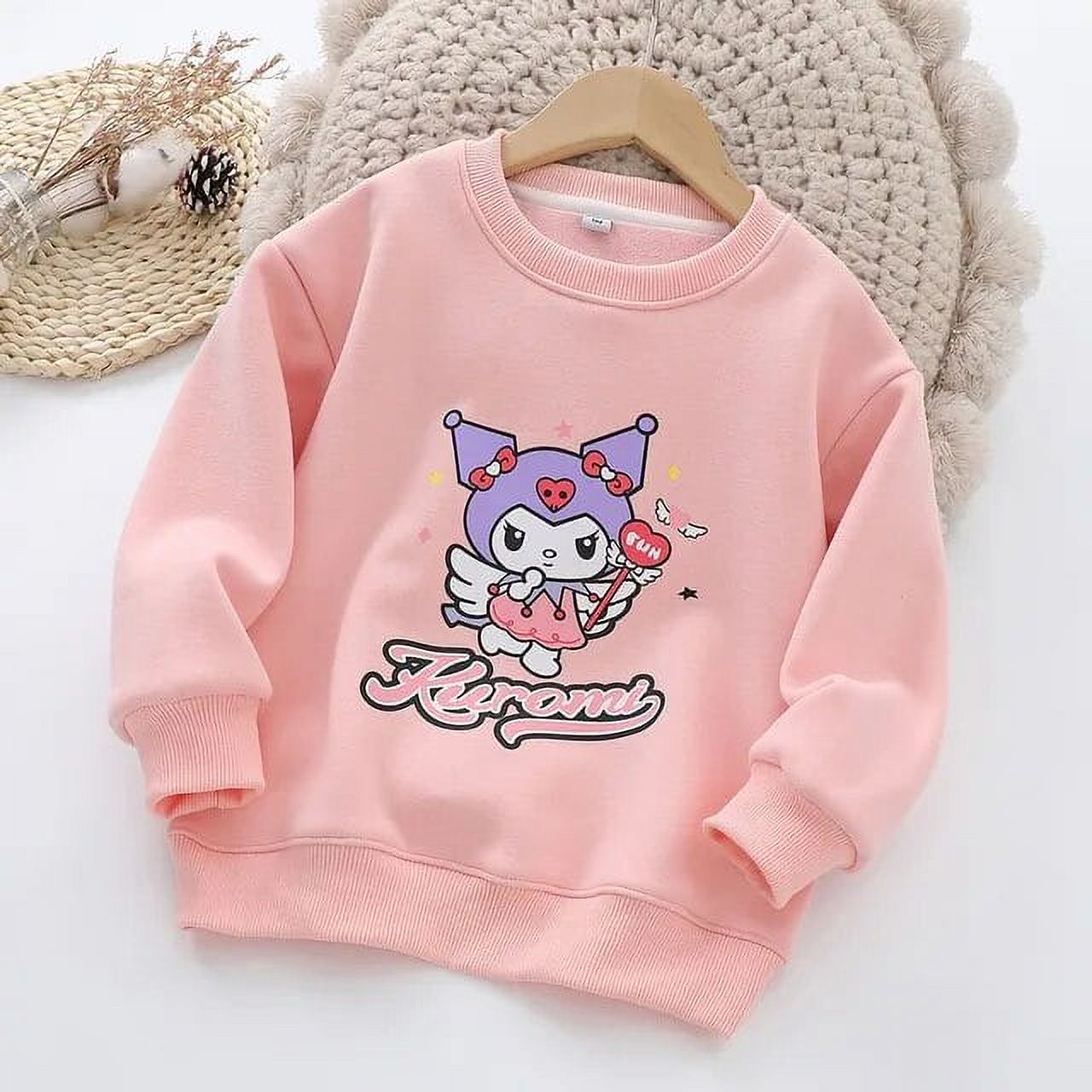 Sanrios Children Kuromi Autumn Winter Plus Velvet Hoodie Anime All-In ...