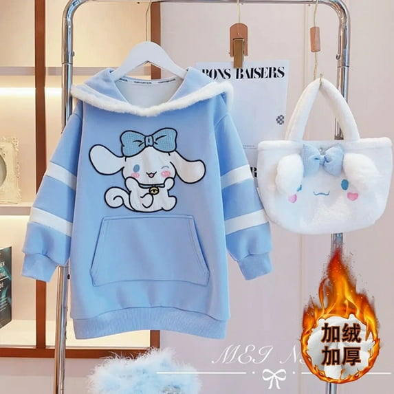 Sanrios Cinnamoroll Anime Kawaii Girls Dress Autumn/Winter Children Velvet Sweater Dress Cartoon Casual Dress Christmas Gifts