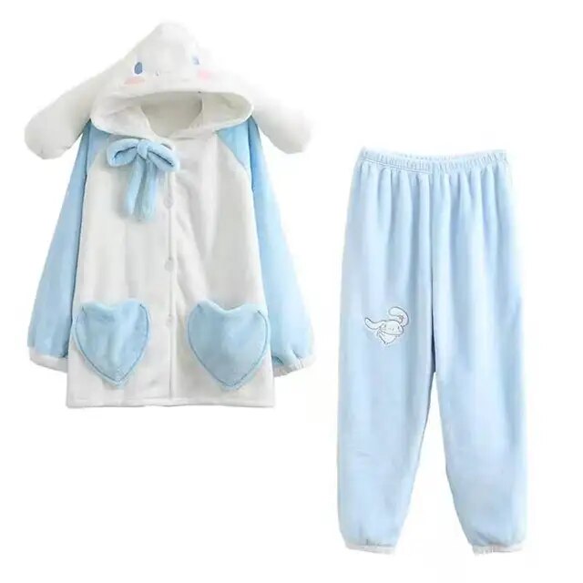 Sanrios Cinnamoroll Plush Pajamas Cute Home Wear Cartoon Coral Fleece