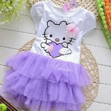 Sanrios HK Cat girls dress summer cute cartoon short-sleeved mesh cake dress princess dress tutu skirt