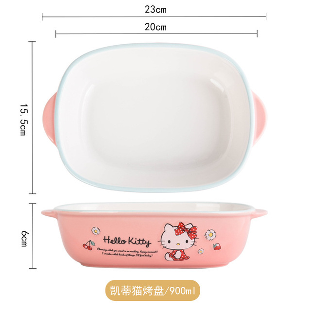 Sanrios Hello Kitty 900Ml Ceramic Bakeware Cinnamoroll Kuromi Melody Cartoon Home Dim Sum Plate