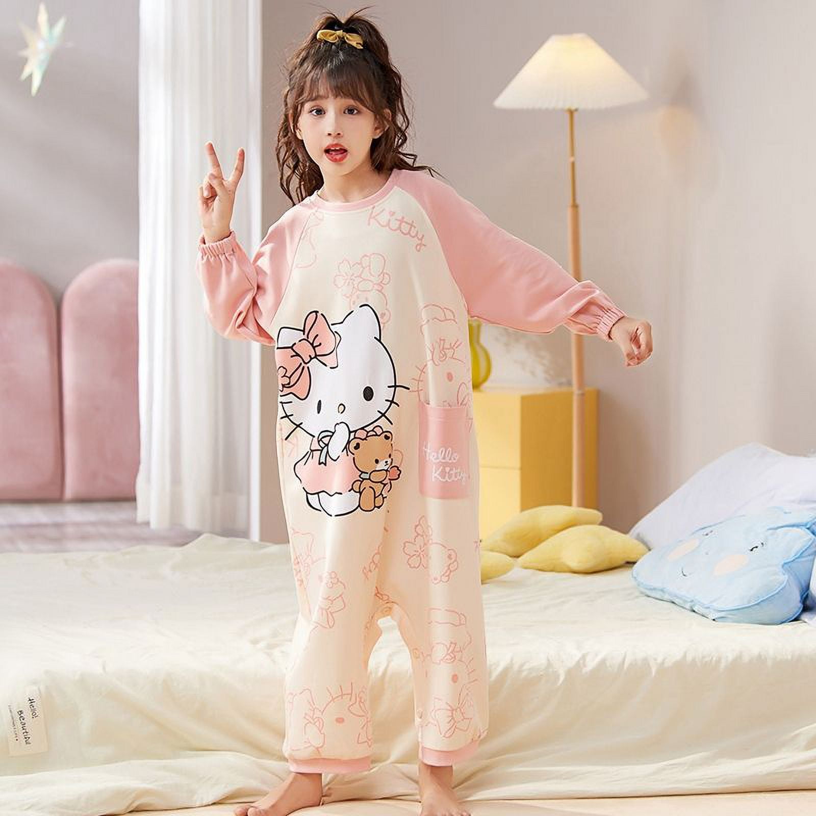 Sanrios Hello Kittys Pajamas Nightgown Girl Kids Thin Pure Cotton ...