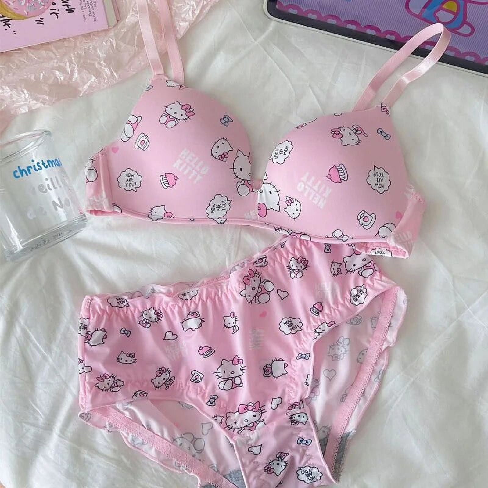 Sanrios Hellokittys Underwear Suit Cartoon Anime Cute Bow Tie Printing Sexy  Women Female Bra Panties Y2K Girls Bikini Suit Hot - Walmart.com