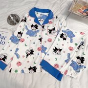 Sanrios Kawaii Anime Kuromi Cute Cartoon Pajamas Women's Spring New Casual Cardigan Long-sleeved Homewear Two-piece Set Gift