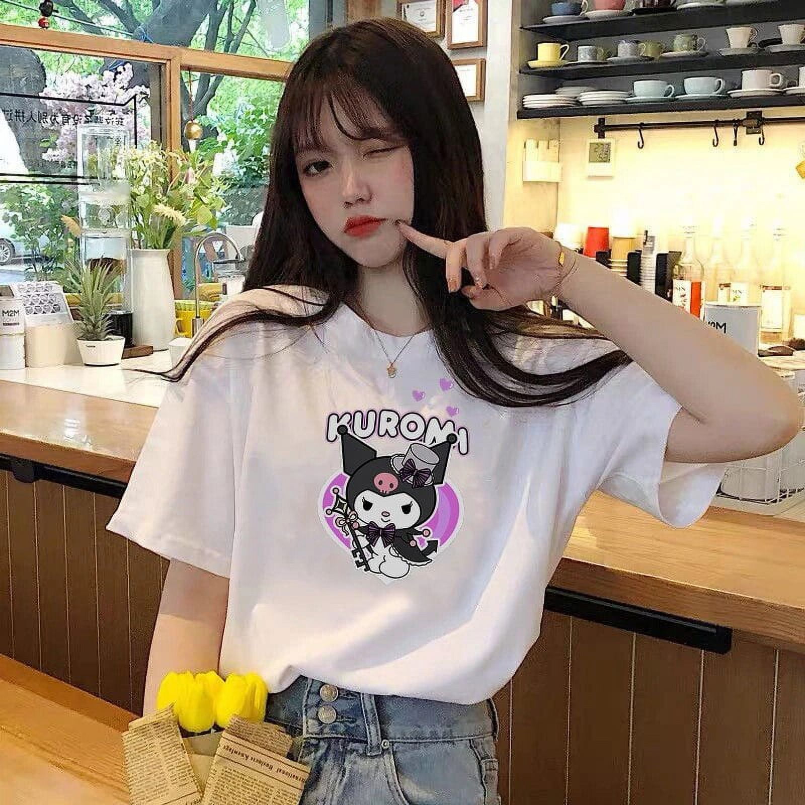 Sanrios Kawaii Anime Kuromi Cute Cartoon Printed Short Sleeve TShirt