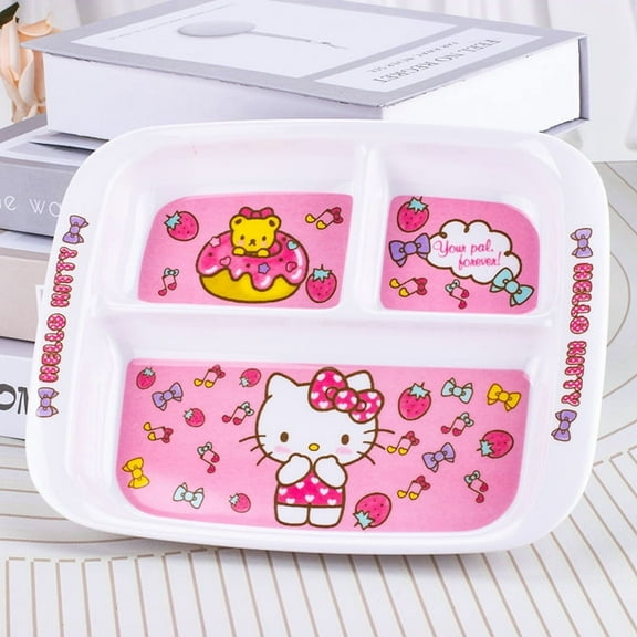 Sanrios Kids Hello Kitty Divided Plate Cinnamoroll Cartoon Student Dining Plate Cute Breakfast Plate Anime Boy Girl Tableware