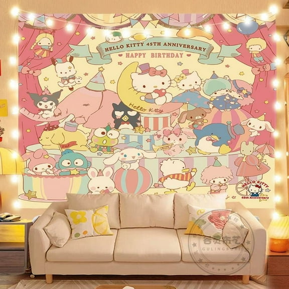 Sanrios Kuromi Cinnamoroll Kittys Hanging Cloth Anime Kawaii Wall Decoration Cute Cartoon Poster Wall Sticker Background Cloth