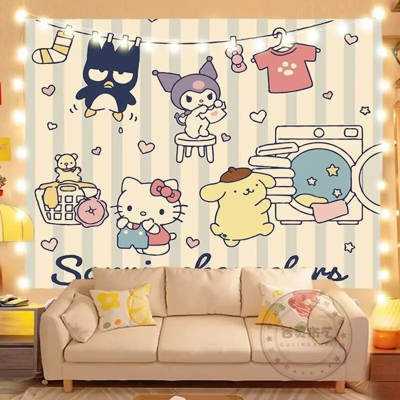 Sanrios Kuromi Cinnamoroll Kittys Hanging Cloth Anime Kawaii Wall