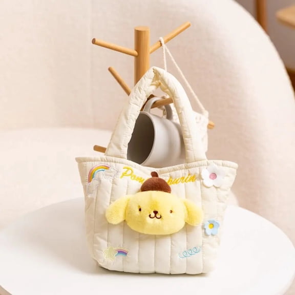 Sanrios Kuromi Cinnamoroll Mymelody kawaii Cartoon Corduroy Shoulder Bags Anime Plush Handbags Bucket Girl Travel Shopping Bag