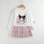 Sanrios Kuromi Princess Dress Kids Girl College Style Anime Varsity Sweater Pleated Skirt Jk Suit Child Sweatshirt Pullover Gift