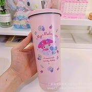 Sanrios My Melody Kuromi Hellokittys Cinnamoroll Stainless Steel Thermos Cup Vacuum Double Layer Ice Master Cup with Straw 750ML