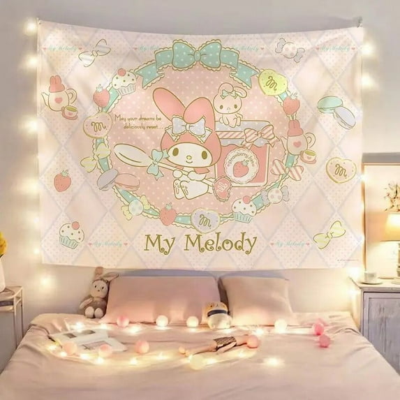 Sanrios Mymelody Cinnamoroll Kuromi Cartoon Tapestry Cloth Wall Hanging Carpet kawaii Anime Throw Yoga Beach Mat Blanket Nordic