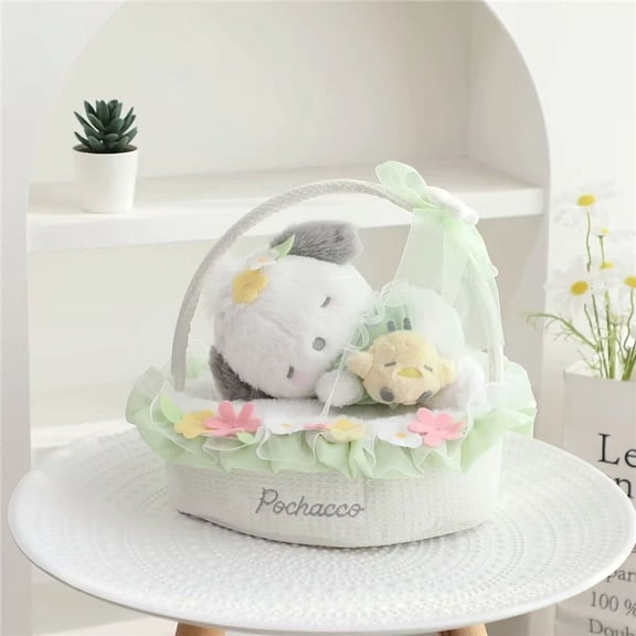 Sanrios Pochacco Cinnamoroll Plushie Doll Crouching Flower Basket Series Plush Toys Gift