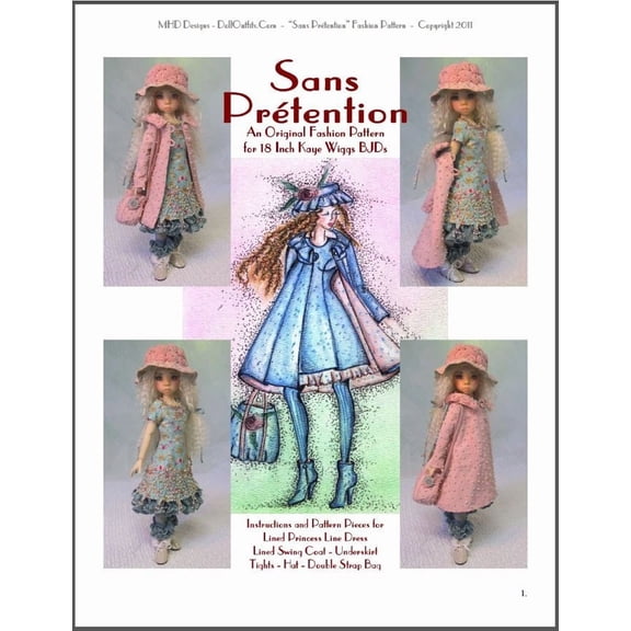 "Sans Prtention" 18 Inch Ball Jointed Doll Bjd Kaye Wiggs Clothing Pattern