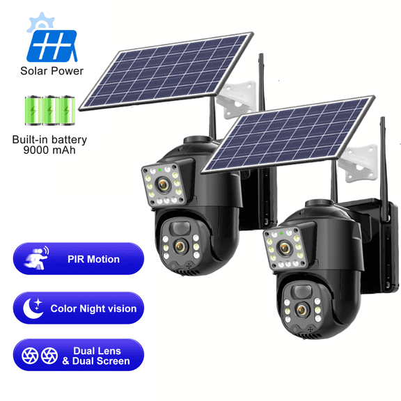 Sansco 4K/8MP Solar Security Camera, 360° View Wireless Outdoor Camera, Waterproof PIR Detection, Rechargeable Battery Powered Home Dual Lens Surveillance Camera with Color Night Vision 2-Way Audio
