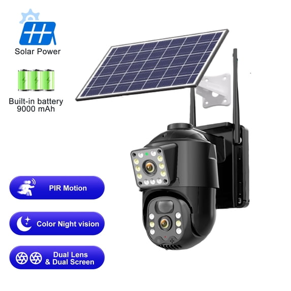 Sansco 4K/8MP Solar Security Camera, 360° View Wireless Outdoor Camera, Waterproof PIR Detection, Rechargeable Battery Powered Home Dual Lens Surveillance Camera with Color Night Vision 2-Way Audio