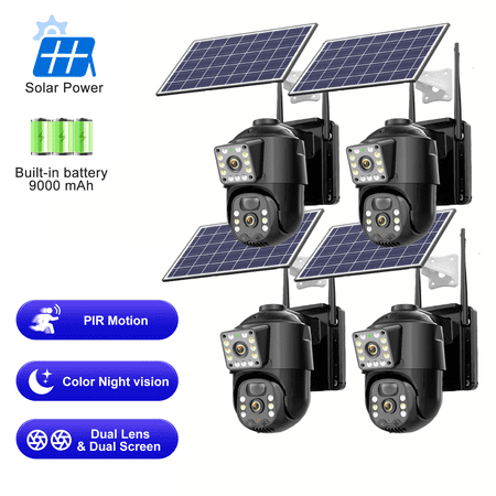 Sansco 4K/8MP Solar Security Camera, 360° View Wireless Outdoor Camera, Waterproof PIR Detection, Rechargeable Battery Powered Home Dual Lens Surveillance Camera with Color Night Vision 2-Way Audio