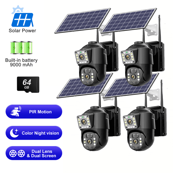 Sansco 4K/8MP Solar Security Camera, 360° View Wireless Outdoor Camera, Waterproof PIR Detection, Rechargeable Battery Powered Home Dual Lens Surveillance Camera with Color Night Vision 2-Way Audio
