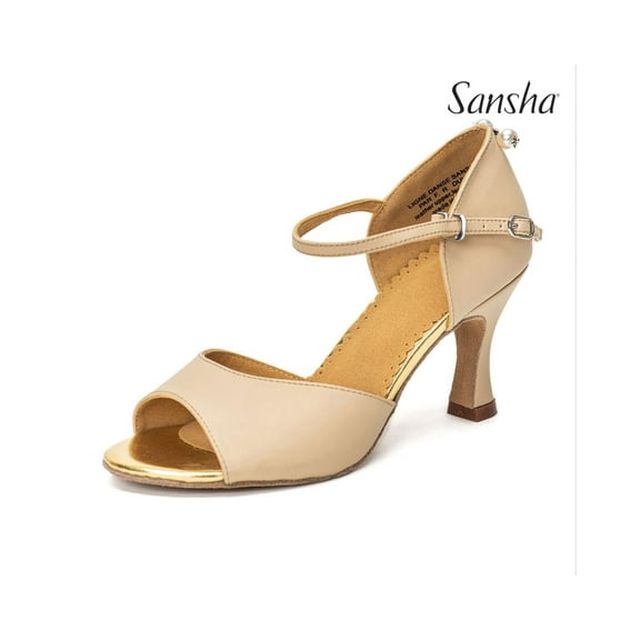 Sansha MARTINA Satin Flared Heel Ballroom Dance Shoes with Suede Sole for Latin, Salsa & Tango, Light Tan, Size 08 M