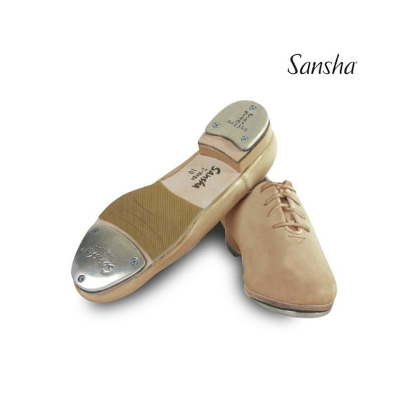 Sansha TA08L T-MEGA Mary Jane Tap Shoes with Metal Taps and Leather Sole, Tan, Size 14 M
