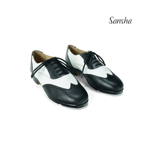 SANSHA T-BOJANGO TA88Lco Unisex Oxford Tap Shoes with Metal Taps & Leather Sole, Black-White, Size 09 M