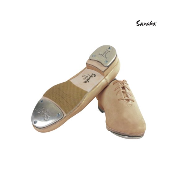 Sansha T-MEGA Leather Oxford Tap Shoes with Low Heel for Performance & Practice, Tan, US Ladies 13 W