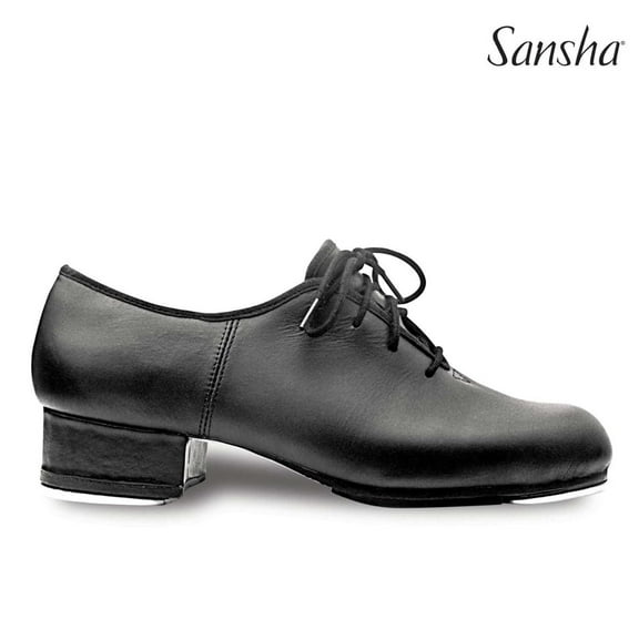 SANSHA T-WORLD TA99Lco Women's Leather Oxford Tap Shoes with Taps, Black, Size 04