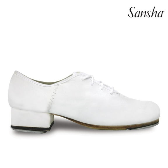 SANSHA T-WORLD TA99Lco Women's Leather Oxford Tap Shoes with Taps, White, Size 04