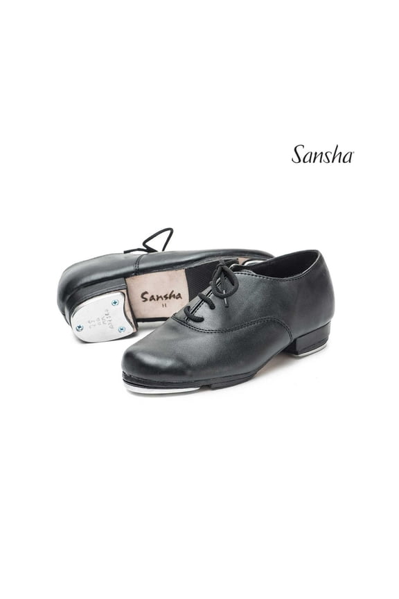 TEE-OSCAR Youth Leather Oxford Tap Shoes for Dance Class & Performance (Metal Taps), Black, Size M