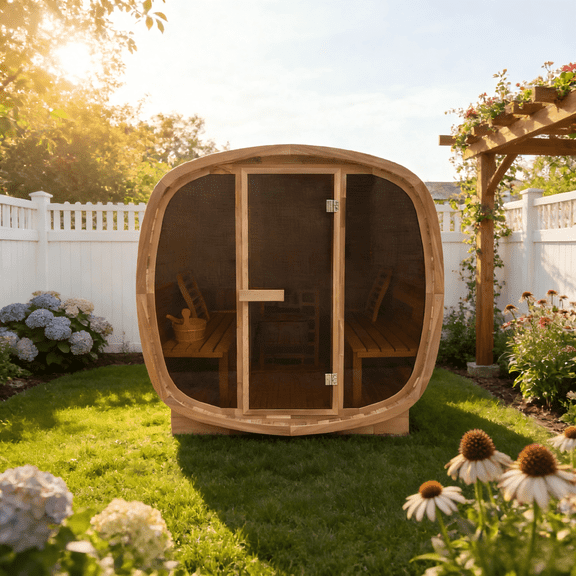 Sansheng 4 Person Premium Spliced Red Cedar Outdoor Sauna Room With Tinted Glass Door