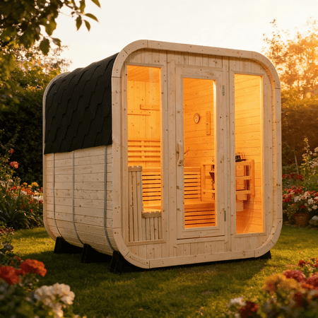 Sansheng® 6 Person White Pine Outdoor Square Sauna With Large Glass Doors(78.7''d*78.7''w*82.6''h)
