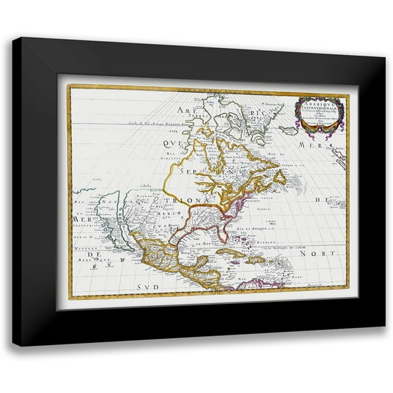 Sanson 14x11 Black Modern Framed Museum Art Print Titled - North America Mexico United States - Sanson 1650