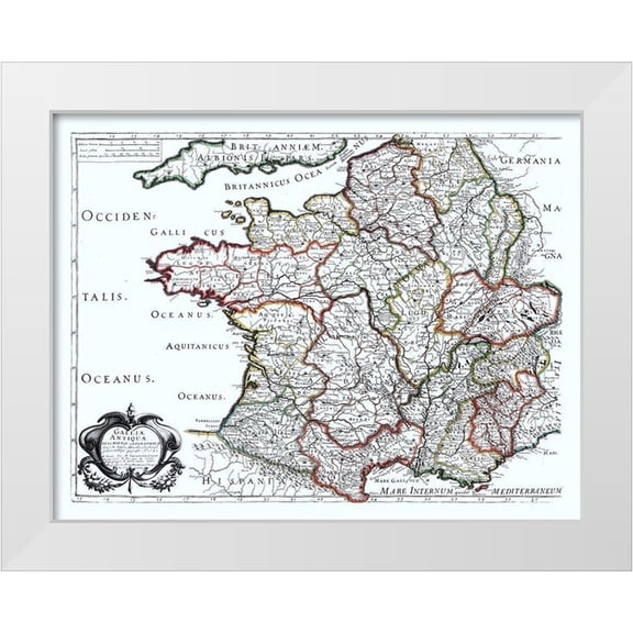 Sanson 14x12 White Modern Wood Framed Museum Art Print Titled - Ancient France - Sanson 1641