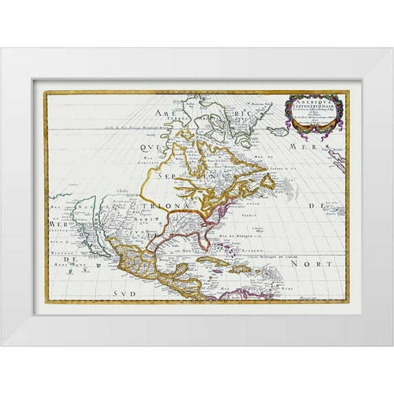 Sanson 24x18 White Modern Wood Framed Museum Art Print Titled - North America Mexico United States - Sanson 1650