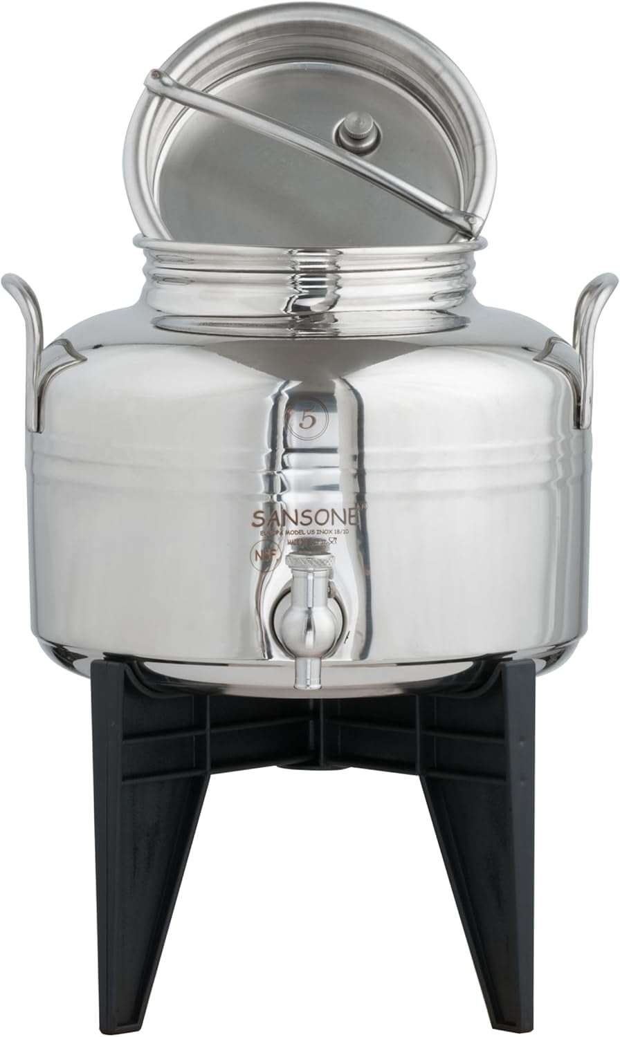 Sansone Stainless Steel Fusti Tank 5L - Italian Made Dispenser With Stand & Spigot