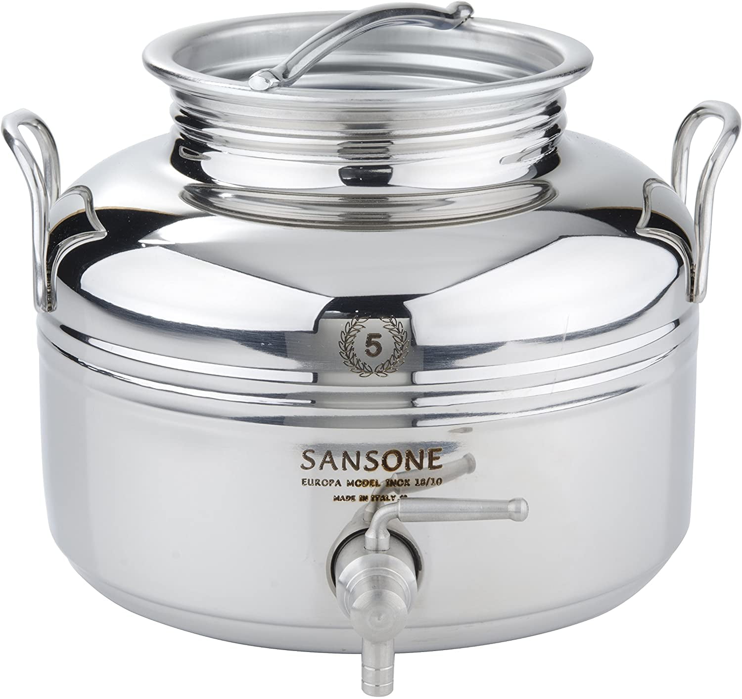 Sansone Stainless Steel Syrup Dispenser with Spigot, 3.96 Gallon jug