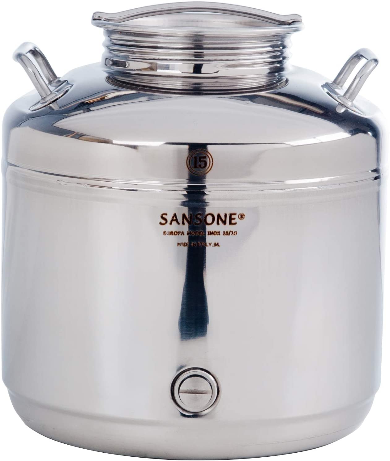 Sansone Stainless Steel Syrup Dispenser with Spigot, 3.96 Gallon jug