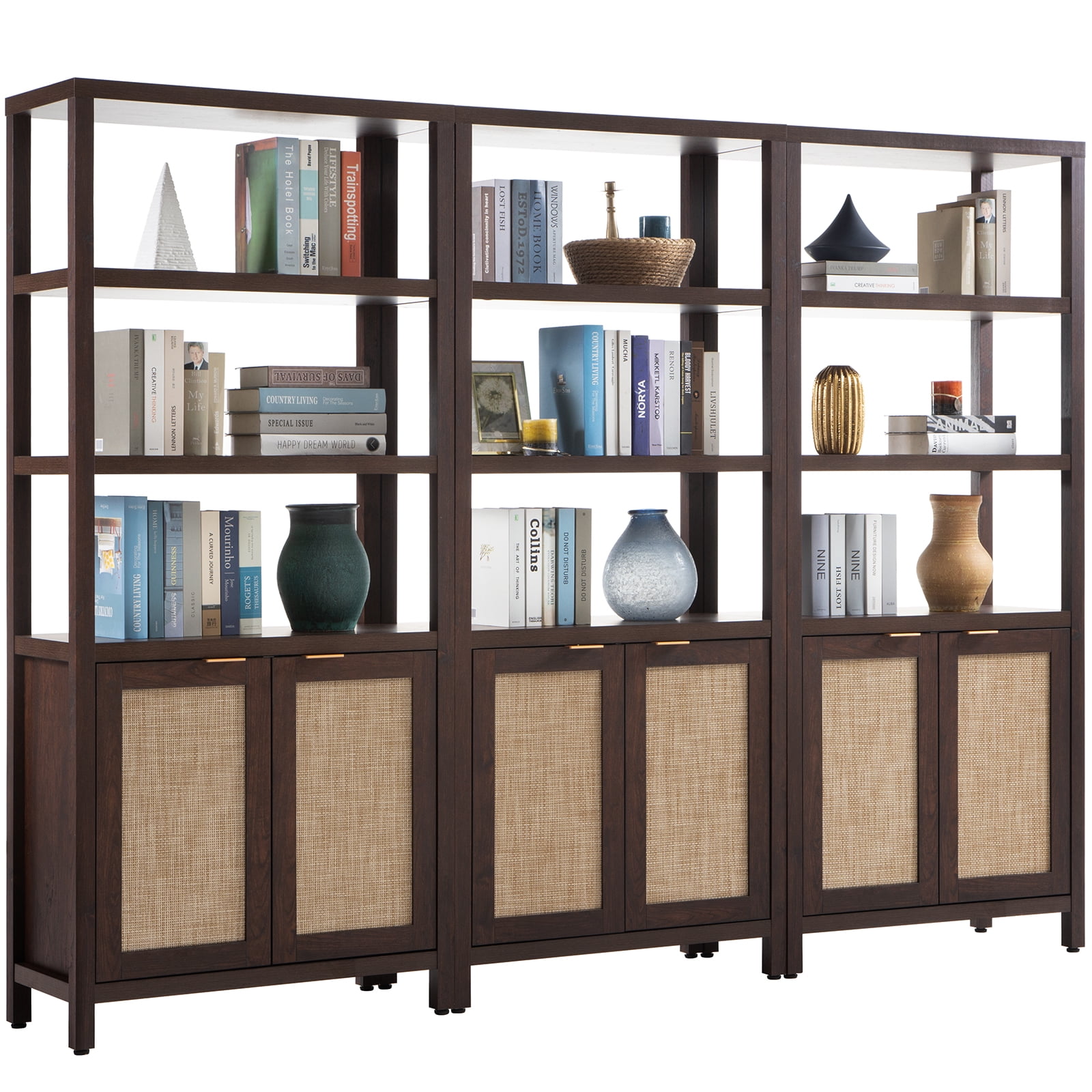 Sanspradet 5 Shelf Bookcase with Doors, Rattan Bookshelf and Bookcase