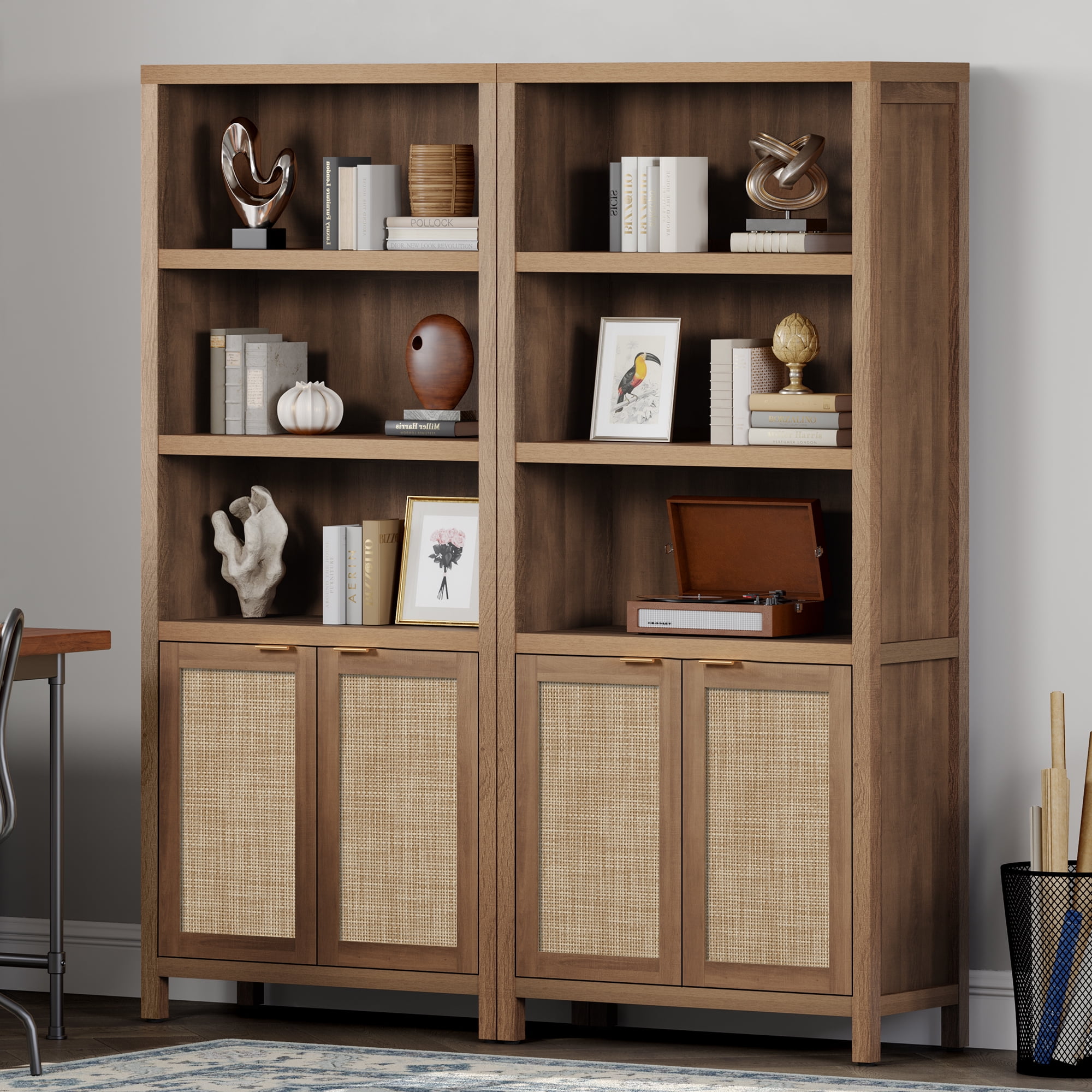 Sanspredet Tall 5-Shelf Bookcase with Doors, Large Wooden Sanspredet Tall 5-Shelf Bookcase with Doors, Large Wooden