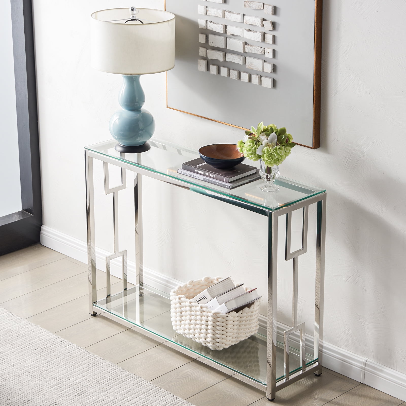 Sanspredet Glass Console Table, Entryway Table, Narrow Sofa Table with