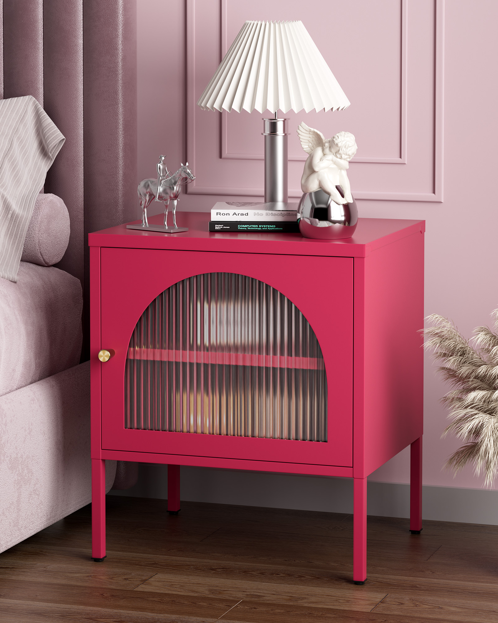 Sanspredet Modern Nightstand Set of 2，Bedside Table Matte Magenta