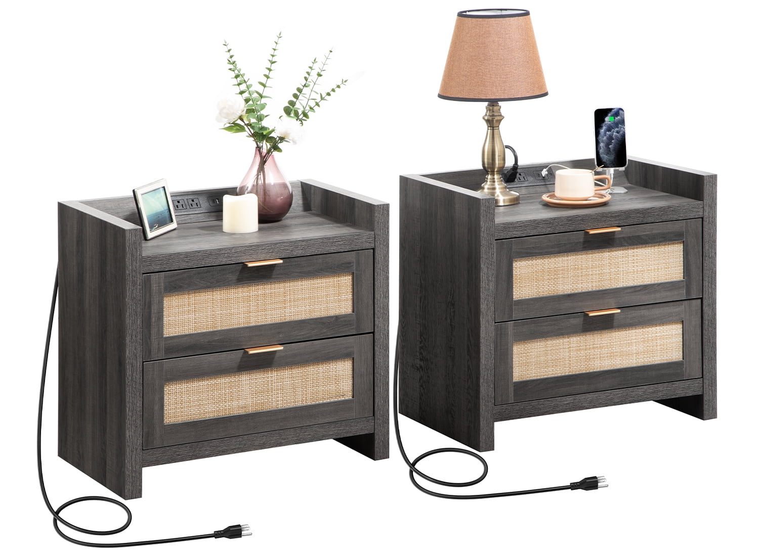 Sanspredet Nightstands for Bedroom Set of 2 with Charging Station